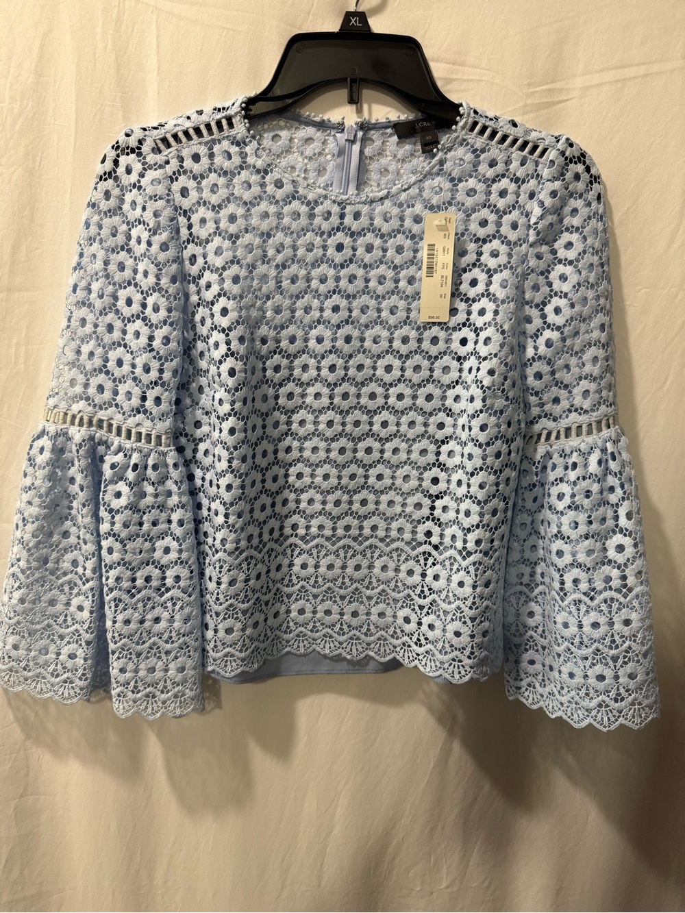 J. Crew Sky Blue Floral Lace Bell-Sleeve Blouse